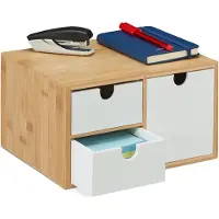 Relaxdays bureau organizer bamboe - desk organizer - ladeblok 3 lades - mini ladekast