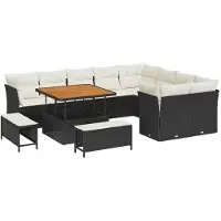 vidaXL Tuinset met 12 zitplaatsen, zwart, van polyrotan