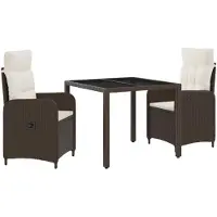 vidaXL Buiten Eettafel Set 3 st Bruin en Crème Wit poly rattan