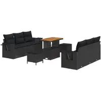 vidaXL Tuinbank Set 9 st 6-Aantal zitplaatsen Zwart poly rattan