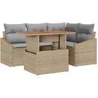 vidaXL Tuinbank Set 5 st Beige Poly rattan