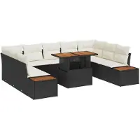 vidaXL Tuinset met 10 stukken, zwart, van polyrotan