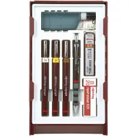 Rotring Isograph-pennenset technische pen en vulpotlood Collegeset | 3 pennen (0,2 mm, 0,3 mm, 0,5 mm) en mechanisch vulpotlood (0,5 mm) plus accessoires | 9 stuks