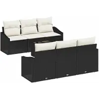 vidaXL Bankstel 7 st Zwart en Crème poly rattan