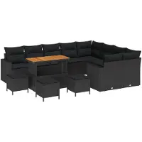 vidaXL Tuinbank Set 14 st 11-Aantal zitplaatsen Zwart poly rattan