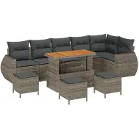 vidaXL Tuinbank Set 10 st 10-Aantal zitplaatsen Grijs Poly Riet