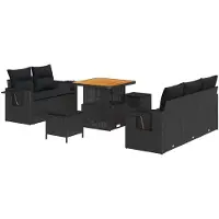 vidaXL Tuinbank Set 10 st 7-Aantal zitplaatsen Zwart poly rattan