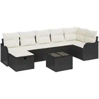 vidaXL Bankstel 8 st 7-Aantal zitplaatsen Zwart en Crème poly rattan