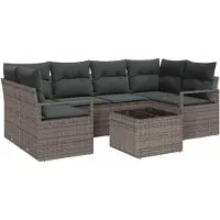 vidaXL Tuinbank Set 7 st 6-Aantal zitplaatsen Grijs poly rattan