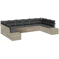 vidaXL Tuinbank Set 10 st 9-Aantal zitplaatsen Lichtgrijs Polyrattan