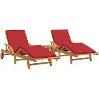 vidaXL Ligstoel 3 pcs Rood 200 x 67 x 84 cm Massief Acacia Hout