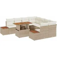 vidaXL Tuinbank Set 9 st Beige poly rattan
