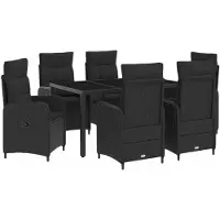 vidaXL Buiten Eettafel Set 7 st Zwart poly rattan