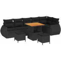 vidaXL Tuinbank Set 9 st Zwart poly rattan