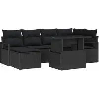 vidaXL Tuinbank Set 7 st Zwart poly rattan