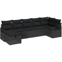 vidaXL Tuinbank Set 7 pcs Zwart 287 x 122 x 85 cm Poly rattan