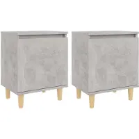 vidaXL Nachtkastjes 2 st met houten poten 40x30x50 cm betongrijs