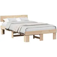vidaXL Bedframe met hoofdeinde, naturel, 135 x 190 cm, massief grenenhout