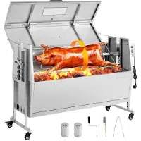 Vevor Rotisserie Grill 38 W Speenvarken Grill Lam Grill Houtskool Grill (1168,4 mm Grilllengte) met 60 kg draagvermogen &amp; wielen &amp; 4-voudige hoogteverstelling &amp; deksel