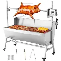 Vevor Rotisserie Grill 38 W Speenvarken Grill Lam Grill Houtskool Grill (1218 mm Grilllengte) met 60 kg draagvermogen &amp; wielen &amp; 4-voudige hoogteverstelling &amp; beschermhoes