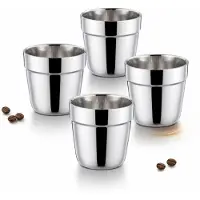 VHV - Espresso Kopjes - Dubbelwandige roestvrijstalen koffiekopjes - set drinkbekers - Voor espresso en koffiebar