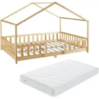 En.casa Kinderbed Treviolo met uitvalbeveiliging en matras 120x200 houtkleurig