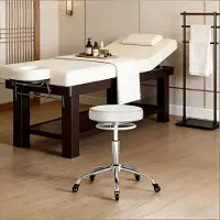 OKWISH Ronde Rolkruk Met Wielen Verstelbaar 46 Tot 58 Cm Ergonomisch Comfortabel Voor Kantoor Salon Werkplaats Kunstleer Wit