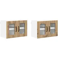 vidaXL Wandglas Kasten LUCCA 2 st Artisanaal eiken Bewerkt hout