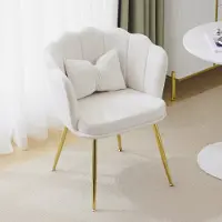 OKWISH Eetkamerstoelen - 62x54,5x77 cm - Set Van 6 Stoelen Met Gouden Poten En Armleuningen - Fluweel - Beige