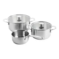 KitchenAid - Stainless Steel Sheet Set: Casserole 20cm with lid, Casserole 24cm with lid, Saucepan 16cm (all uncoated) - Silver