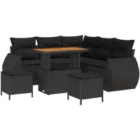 vidaXL Tuinbank Set 8 st 7-Aantal zitplaatsen Zwart poly rattan