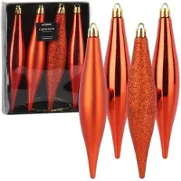 Home Styling Collection Onbreekbare rode ijspegel kerstboomballen 15 cm, 4 stuks.
