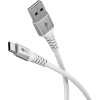Goobay 74530 USB-C naar USB-A, zacht textielkabel met metalen connectoren, 1 meter, wit, 1 meter - een elegant en extra robuust verbindingskabel voor apparaten met een USB-A- of USB-C-aansluiting