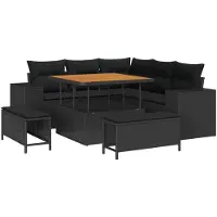 vidaXL Tuinset met 8 zitplaatsen, zwart, van polyrotan