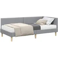vidaXL Hoekbedframe met Matras Anders 2 st Lichtgrijs Stof
