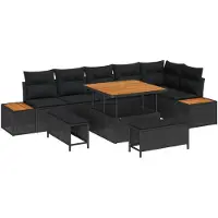 vidaXL Tuinbank Set 9 st 8-Aantal zitplaatsen Zwart Poly rattan