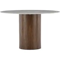 QUVIO Eettafel - Ronde marmerlook - Mocca en donkergrijs - 120 cm Diameter