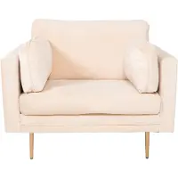 QUVIO Rochester - Fluwelen Accentstoel - Licht Beige - Gouden Stalen Poten