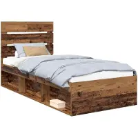 vidaXL Bedframe met hoofdeinde Oudhout 100 x 200 cm Massief grenenhout