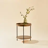 STILVORA Salontafelset - Rond Twee Laags Design - Voor Woonkamer - Hout En MDF Met Metalen Frame - Ø69x38 En Ø44x48 Cm - Walnoot