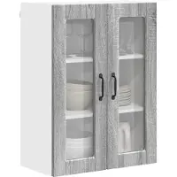 vidaXL Wandglas Kasten PORTO Grijs Sonoma 60 x 31 x 80 cm Bewerkt hout