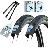 Schwalbe 2x Schwalbe Marathon E-Plus fietsband 27,5 x 2.00 zwart reflex 50-584 + DV Hollands-ventiel binnenbanden + 3 bandenlichters