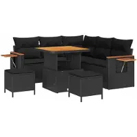 vidaXL Tuinbank Set 9 st 8-Aantal zitplaatsen Zwart poly rattan