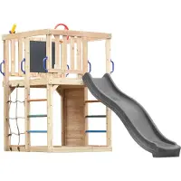 Axi Sam Klimtoestel van Hout in Bruin met Glijbaan in Grijs | Speeltoren voor kinderen met Klimwand, Klimnet & Klimrek| Inclusief Accessoires | Speeltoestel voor in de tuin