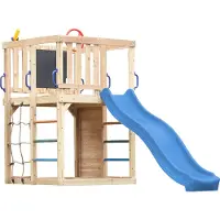 Axi Sam Klimtoestel van Hout in Bruin met Glijbaan in Blauw | Speeltoren voor kinderen met Klimwand, Klimnet & Klimrek| Inclusief Accessoires | Speeltoestel voor in de tuin