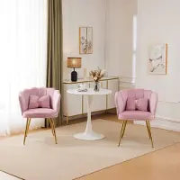 MODFU - Set Van 2 Stoelen - Bloemblaadjesrug En Kussen - Woonkamer - Fluweel - Roze
