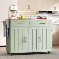 STILVORA Keukenkast - Opklapbaar Werkblad Met Lades En Wielen - Voor Keuken En Eethoek - MDF - 129x46x91,5 Cm - Antiekgroen