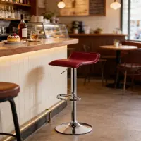 HAUSS SPOLE Barkruk - Draaibare Ontbijtstoel - In Hoogte Verstelbaar met Ergonomische Zitting - Voor Keuken en Bar - Kunstleer Wijnrood
