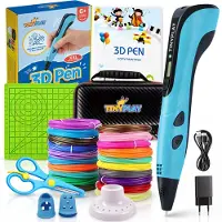 TinyPlay 3D Pen Starterspakket XXL – 3D tekenen - 100m Vullingen PLA Filament 1.75 mm – 3d pennen tekenset - Voor kinderen - Sjablonen boek - Opbergcase en tekenmat – Blauw