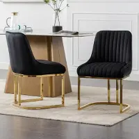 Laura Eetkamerstoelen Set van 2 53x47x79 cm Fluweel Zwart Zonder Armleuningen Gestoffeerde Stoelen met Metalen Poten Comfortabele Moderne Stoel voor Eetkamer Woonkamer Slaapkamer –